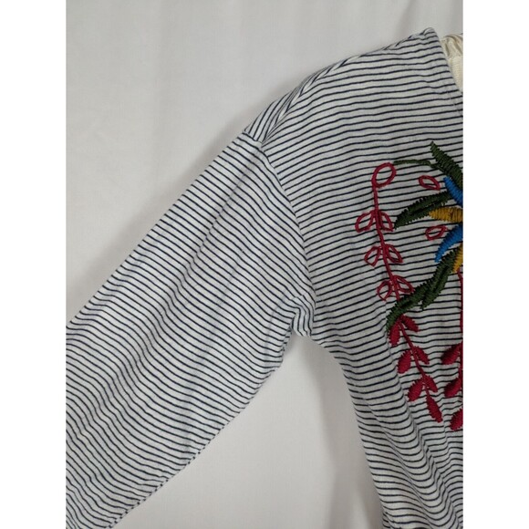 Hannah Blouse S Womens Striped Embroidered Floral Long Sleeve Tie Front Hem Boho - Picture 4 of 7